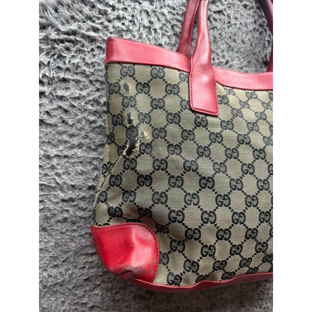 Vintage Gucci GG Monogram Canvas Leather Trim Zippered Tote‎ Bag 10" x 13" - Picture 4 of 16